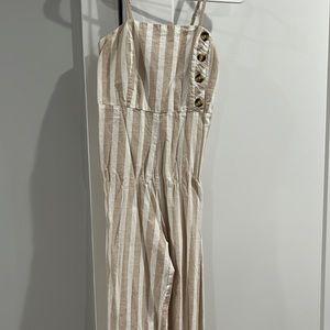 Tan & white striped jumpsuit